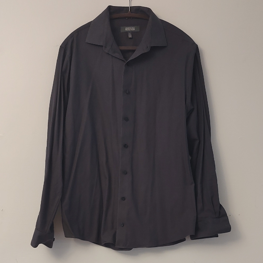 Kenneth Cole Charcoal Textured Button Down Shirt Large